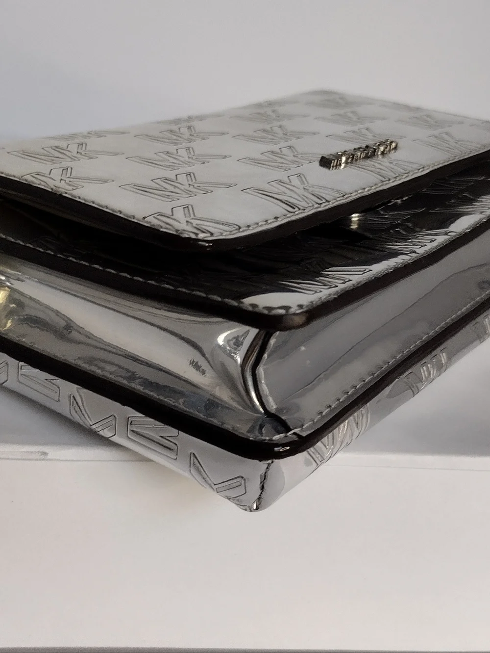 Michael Kors Metallic Silver MK Logo Crossbody - Picture 9 of 11